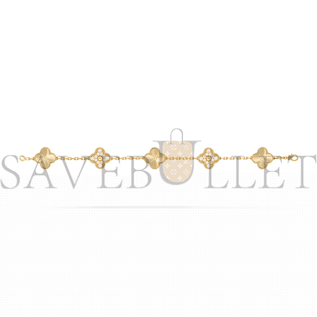 v*n cl*f arpels vintage alhambra bracelet, 5 motifs - yellow gold, Di*m*nd  vcarp4kn00